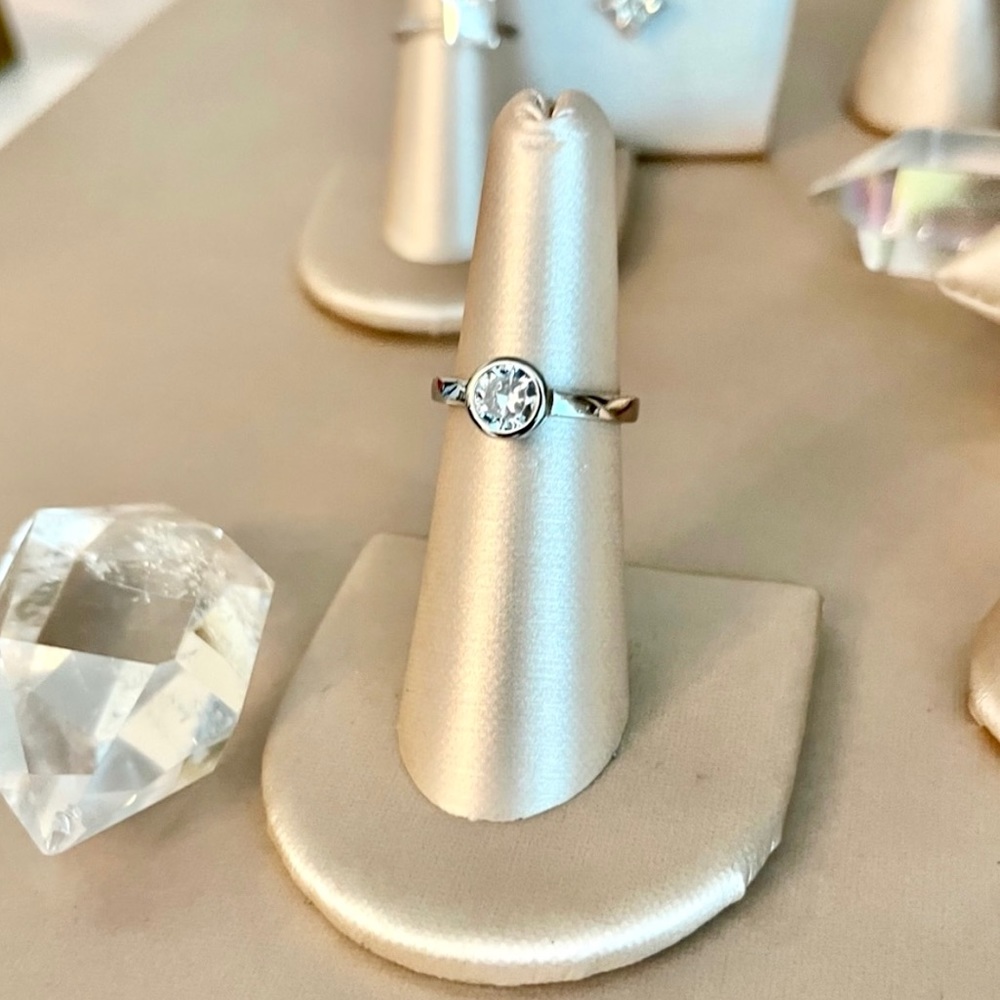 Round SONA Diamond Bezel Set Solitaire 925 Sterling Silver Ring